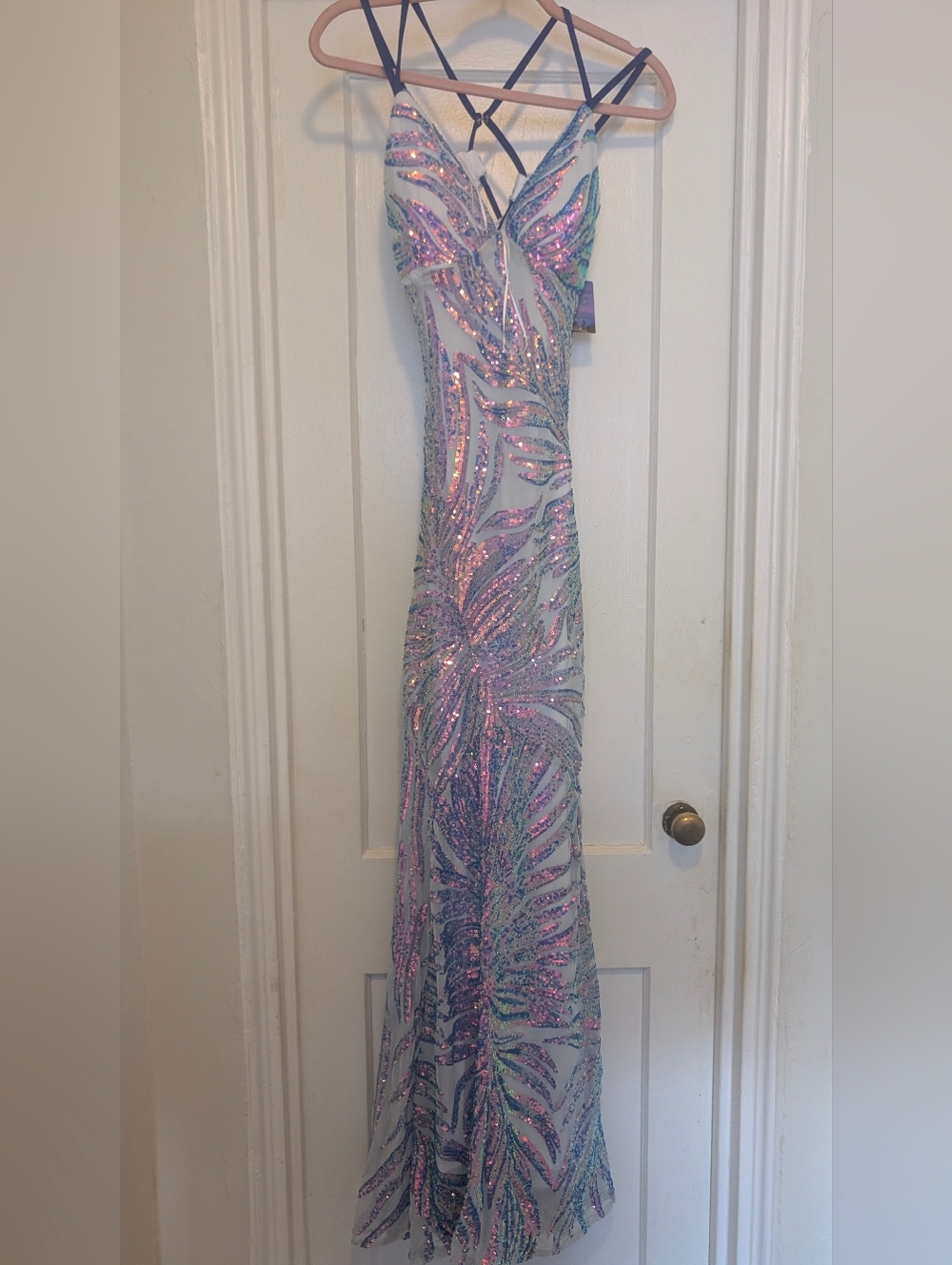 Iridescent Sequin Mermaid Prom Dress in Pink Blue